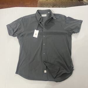 Coastaoro Men's L Charcoal Grey Short Sleeve Button Up Casual Collared Shirt